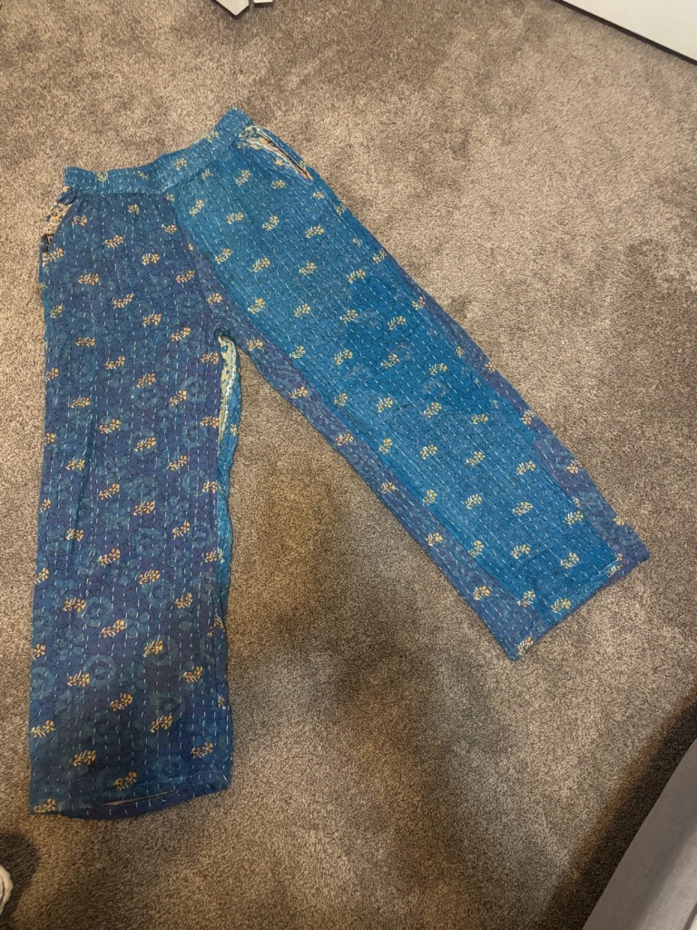 Kantha Blue Floral Quilted Lounge Pants